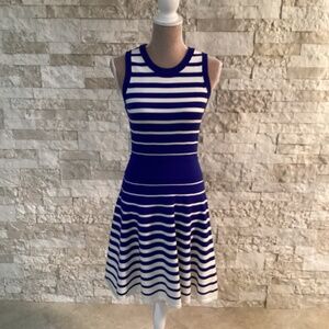 Milly "Degrade" Blue and White Striped Fit and Flare Dress